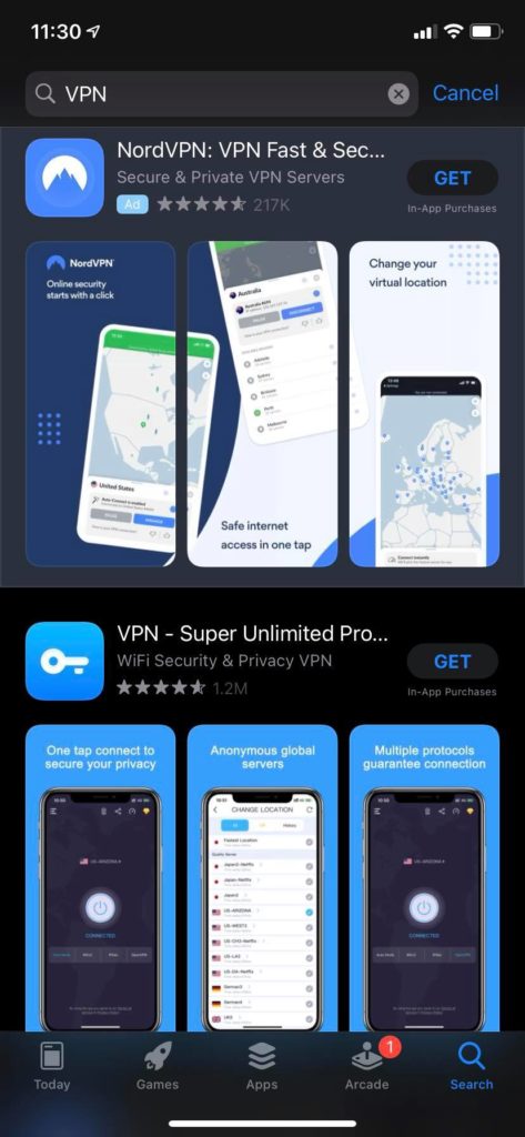 VPNs in the iOS store